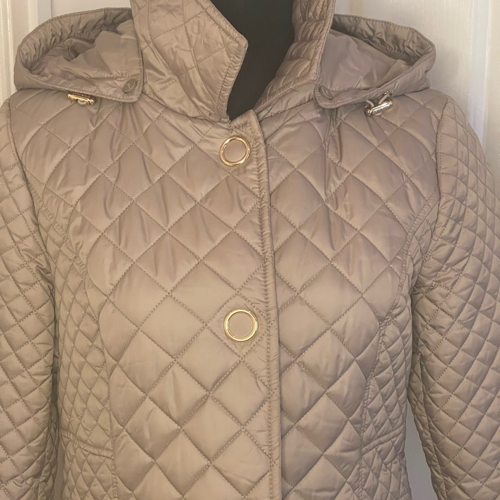 Anne Klein Women's Khaki 100% Polyester Quited Hoodie Jacket Coat Size S… - Picture 4 of 17